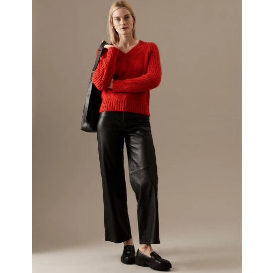 Autograph Mohair Blend V-Neck Jumper With Wool Women Bright Orange 7 Autograph Mohair Blend V-Neck Jumper With Wool Women Bright Orange - Image 7