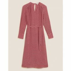 Autograph Pure Silk Printed V-Neck Midaxi Dress Women Pink Mix