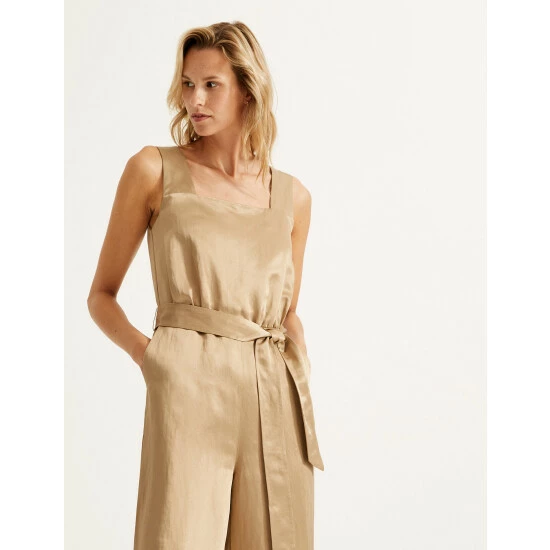 Autograph Linen Blend Belted Wide Leg Jumpsuit Women Spice 7 Autograph Linen Blend Belted Wide Leg Jumpsuit Women Spice - Image 7