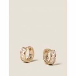 Autograph Cubic Zirconia Hoop Earrings Women Gold