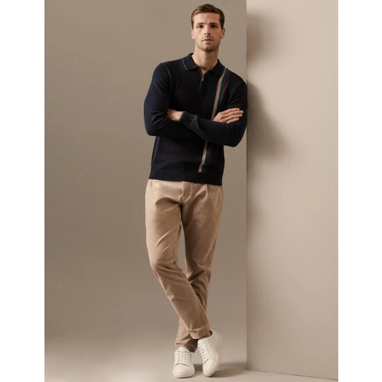 Autograph Pure Cotton Striped Knitted Polo Shirt Men Navy Mix 2 Autograph Pure Cotton Striped Knitted Polo Shirt Men Navy Mix - Image 2