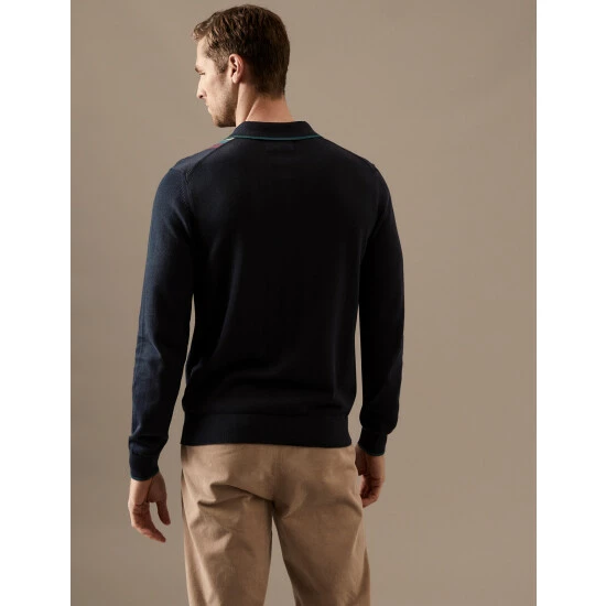 Autograph Pure Cotton Striped Knitted Polo Shirt Men Navy Mix 4 Autograph Pure Cotton Striped Knitted Polo Shirt Men Navy Mix - Image 4