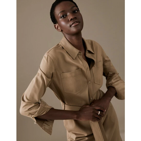 Autograph Belted Midi Shirt Dress Women Spice 3 Autograph Belted Midi Shirt Dress Women Spice - Image 3