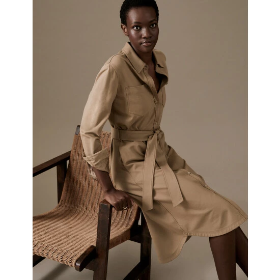 Autograph Belted Midi Shirt Dress Women Spice 6 Autograph Belted Midi Shirt Dress Women Spice - Image 6