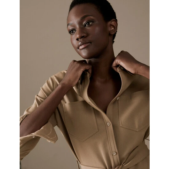 Autograph Belted Midi Shirt Dress Women Spice 7 Autograph Belted Midi Shirt Dress Women Spice - Image 7