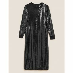 Autograph Sequin Round Neck Midi T-Shirt Dress Women Black