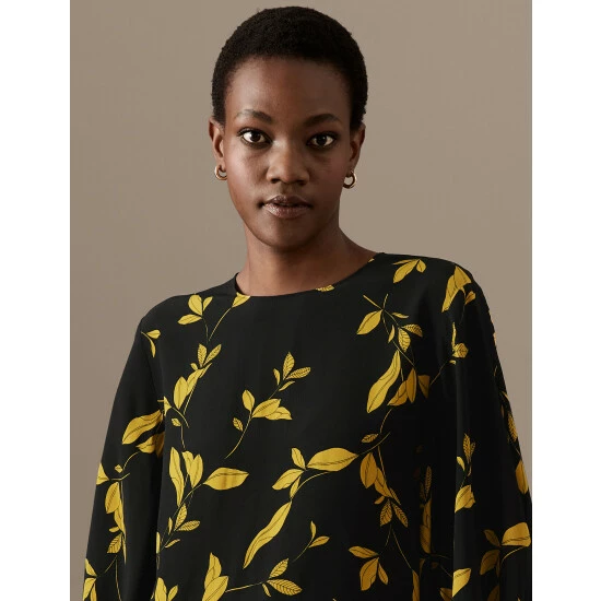 Autograph Leaf Print Blouson Sleeve Blouse Women Black Mix 2 Autograph Leaf Print Blouson Sleeve Blouse Women Black Mix - Image 2