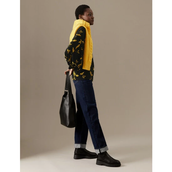 Autograph Leaf Print Blouson Sleeve Blouse Women Black Mix 4 Autograph Leaf Print Blouson Sleeve Blouse Women Black Mix - Image 4