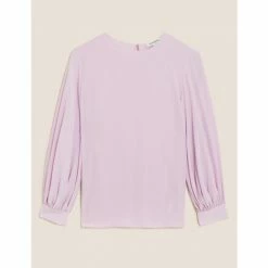 Autograph Cupro Rich Round Neck Balloon Sleeve Blouse Women Light Violet