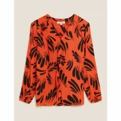 Autograph Printed Drape Neck Blouse Women Orange Mix