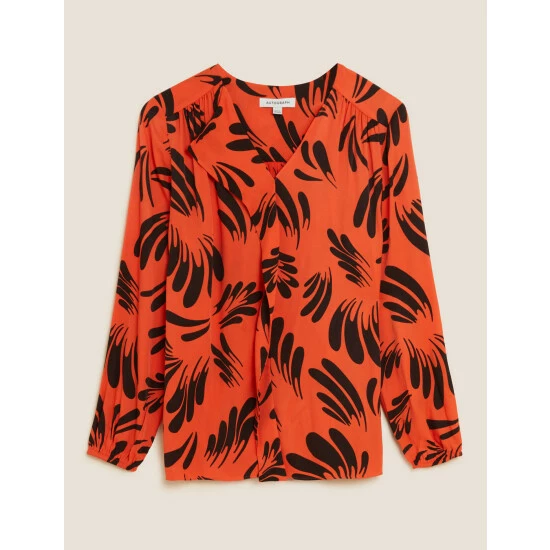 Autograph Printed Drape Neck Blouse Women Orange Mix 1 Autograph Printed Drape Neck Blouse Women Orange Mix