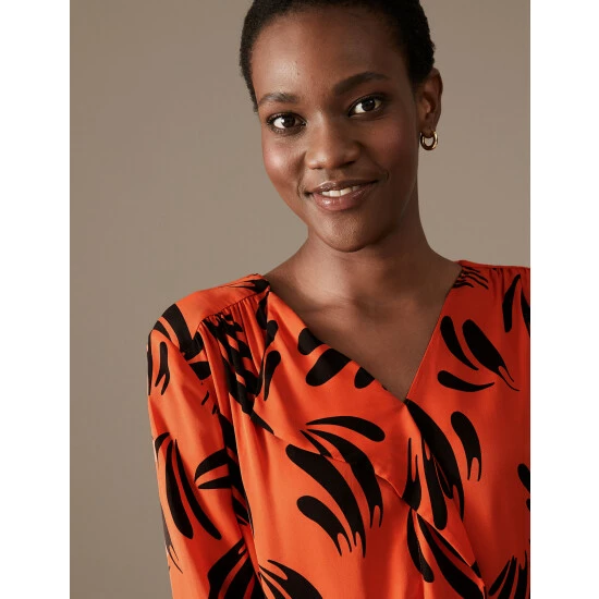 Autograph Printed Drape Neck Blouse Women Orange Mix 2 Autograph Printed Drape Neck Blouse Women Orange Mix - Image 2