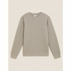 Autograph Cotton Rich Textured Crewneck Sweatshirt Men Light Brown