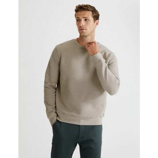 Autograph Cotton Rich Textured Crewneck Sweatshirt Men Light Brown 2 Autograph Cotton Rich Textured Crewneck Sweatshirt Men Light Brown - Image 2