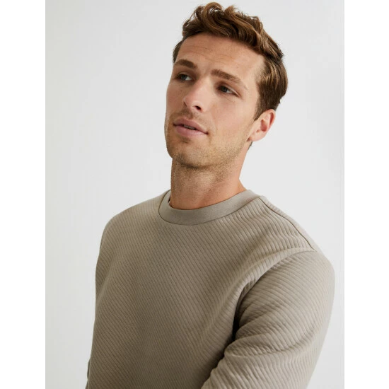 Autograph Cotton Rich Textured Crewneck Sweatshirt Men Light Brown 6 Autograph Cotton Rich Textured Crewneck Sweatshirt Men Light Brown - Image 6