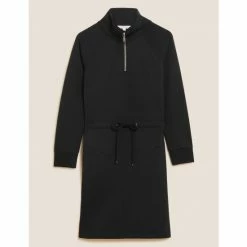 Autograph High Neck Tie Waist Knee Length Smock Dress Women Black