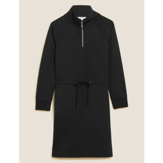 Autograph High Neck Tie Waist Knee Length Smock Dress Women Black 1 Autograph High Neck Tie Waist Knee Length Smock Dress Women Black