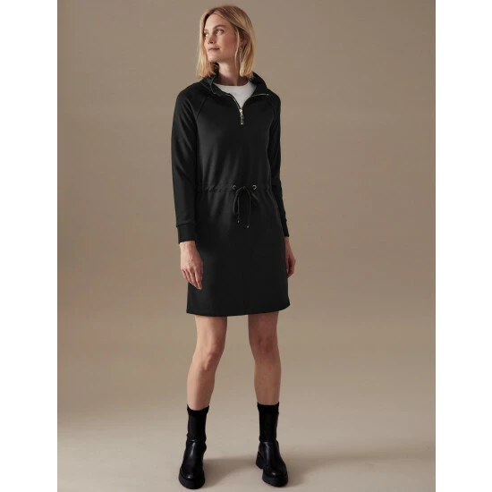 Autograph High Neck Tie Waist Knee Length Smock Dress Women Black 6 Autograph High Neck Tie Waist Knee Length Smock Dress Women Black - Image 6