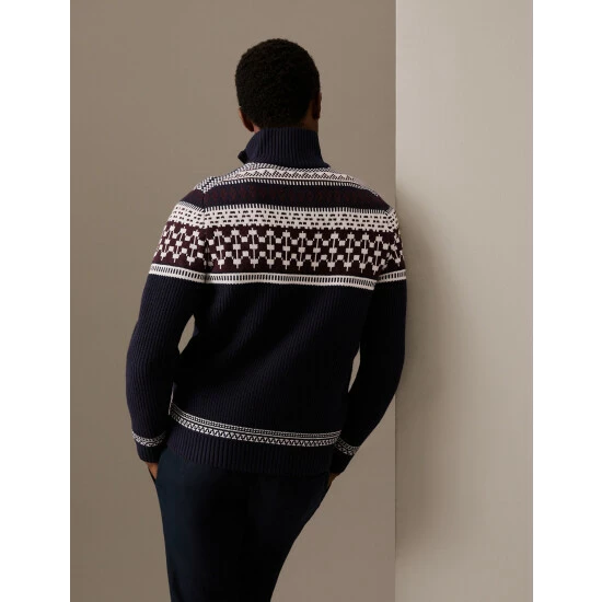 M&S Collection Cotton Blend Fair Isle Half Zip Jumper Men Navy Mix 5 M&S Collection Cotton Blend Fair Isle Half Zip Jumper Men Navy Mix - Image 5