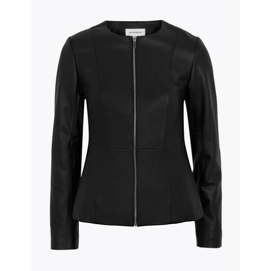 Autograph Leather Collarless Jacket Women Black 1 Autograph Leather Collarless Jacket Women Black