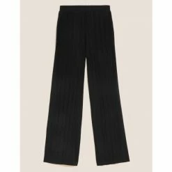 Autograph Plisse Elasticated Waist Wide Leg Trousers Women Black