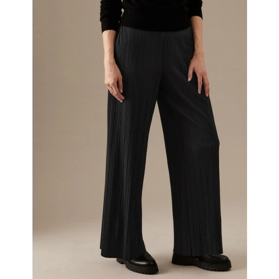 Autograph Plisse Elasticated Waist Wide Leg Trousers Women Black 6 Autograph Plisse Elasticated Waist Wide Leg Trousers Women Black - Image 6