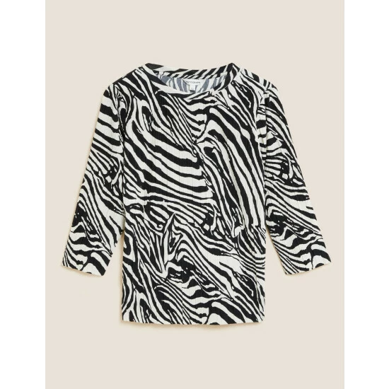 Autograph Animal Print Plisse 3/4 Sleeve Blouse Women Black Mix 1 Autograph Animal Print Plisse 3/4 Sleeve Blouse Women Black Mix