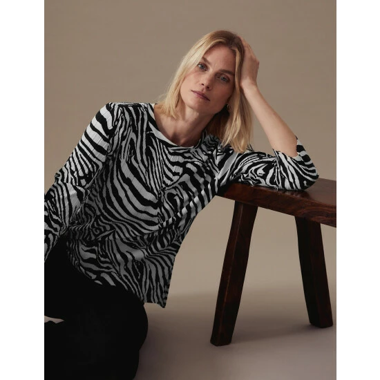 Autograph Animal Print Plisse 3/4 Sleeve Blouse Women Black Mix 6 Autograph Animal Print Plisse 3/4 Sleeve Blouse Women Black Mix - Image 6