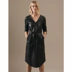 Autograph Leather V-Neck Belted Midi Shift Dress Women Black 9 Autograph Leather V-Neck Belted Midi Shift Dress Women Black -autograph Shop unnamed file 473