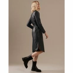Autograph Leather V-Neck Belted Midi Shift Dress Women Black 11 Autograph Leather V-Neck Belted Midi Shift Dress Women Black -autograph Shop unnamed file 475