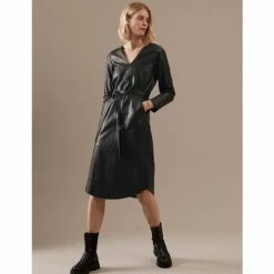 Autograph Leather V-Neck Belted Midi Shift Dress Women Black 12 Autograph Leather V-Neck Belted Midi Shift Dress Women Black -autograph Shop unnamed file 476