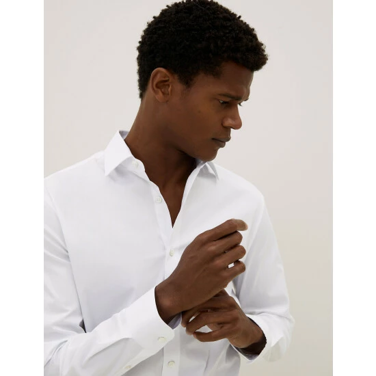 Autograph Slim Fit Cotton Rich Stretch Shirt Men White 2 Autograph Slim Fit Cotton Rich Stretch Shirt Men White - Image 2