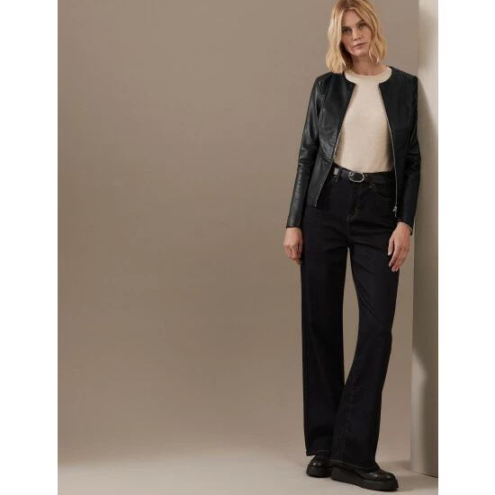 Autograph Leather Collarless Jacket Women Black 8 Autograph Leather Collarless Jacket Women Black - Image 8