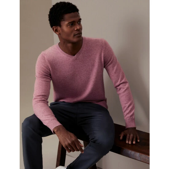 Autograph Pure Cashmere V-Neck Jumper Men Light Pink 13 Autograph Pure Cashmere V-Neck Jumper Men Light Pink - Image 13