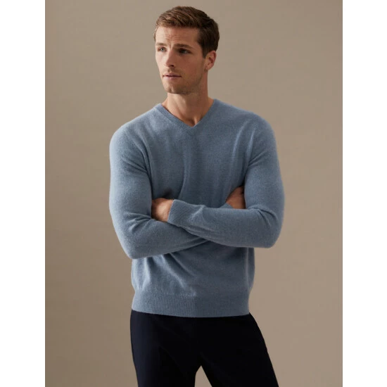 Autograph Pure Cashmere V-Neck Jumper Men Light Pink 15 Autograph Pure Cashmere V-Neck Jumper Men Light Pink - Image 15