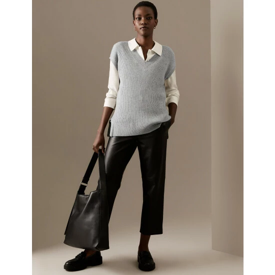 Autograph Pure Cashmere Ribbed V-Neck Knitted Vest Women Grey Mix 2 Autograph Pure Cashmere Ribbed V-Neck Knitted Vest Women Grey Mix - Image 2