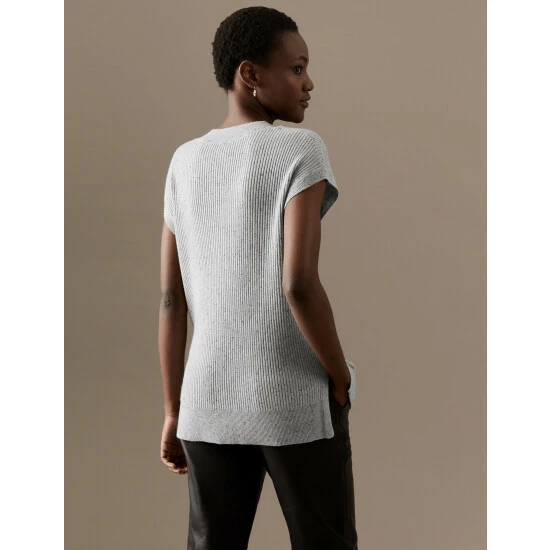 Autograph Pure Cashmere Ribbed V-Neck Knitted Vest Women Grey Mix 5 Autograph Pure Cashmere Ribbed V-Neck Knitted Vest Women Grey Mix - Image 5