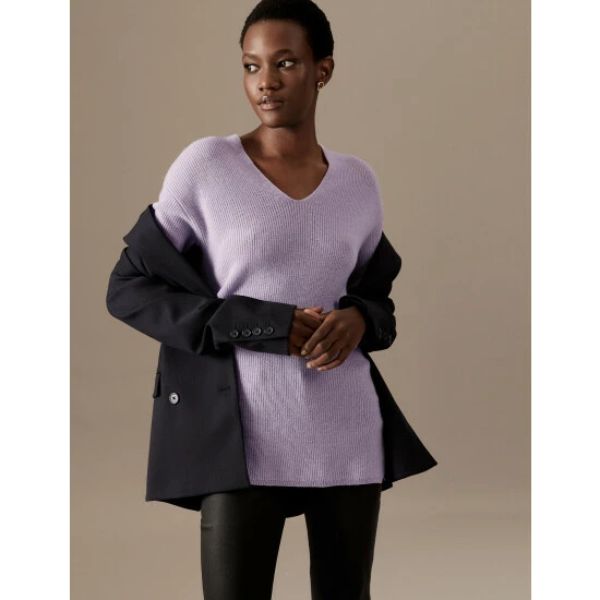 Autograph Merino Wool V-Neck Relaxed Jumper Women Pale Lilac 2 Autograph Merino Wool V-Neck Relaxed Jumper Women Pale Lilac - Image 2