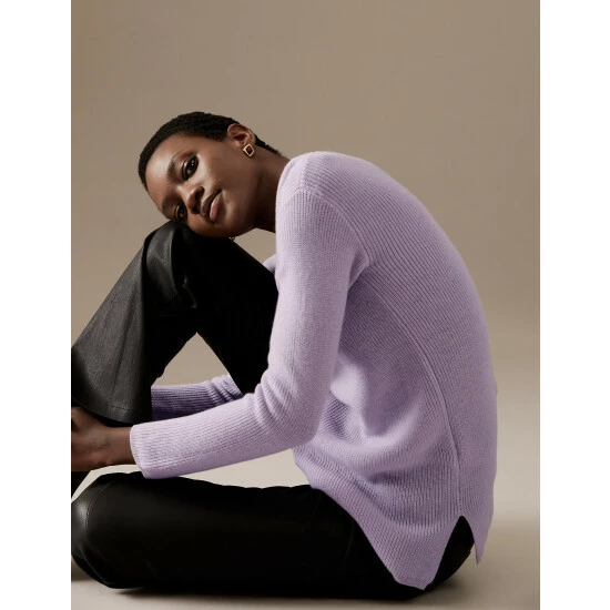Autograph Merino Wool V-Neck Relaxed Jumper Women Pale Lilac 7 Autograph Merino Wool V-Neck Relaxed Jumper Women Pale Lilac - Image 7