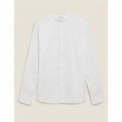 Autograph Slim Fit Cotton Stretch Grandad Collar Shirt Men White