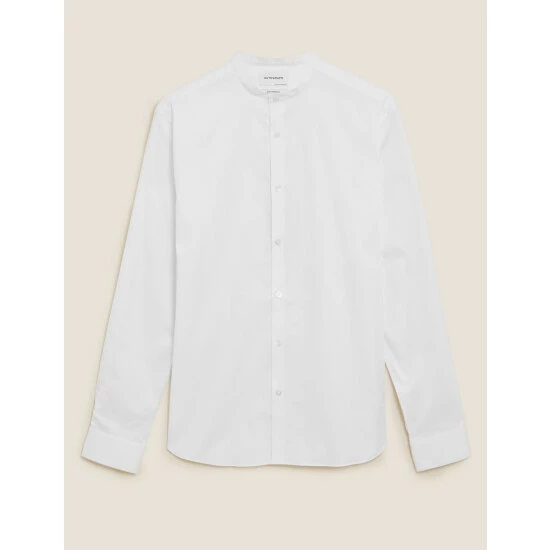 Autograph Slim Fit Cotton Stretch Grandad Collar Shirt Men White 1 Autograph Slim Fit Cotton Stretch Grandad Collar Shirt Men White