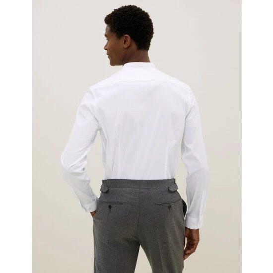 Autograph Slim Fit Cotton Stretch Grandad Collar Shirt Men White 2 Autograph Slim Fit Cotton Stretch Grandad Collar Shirt Men White - Image 2