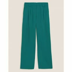 Autograph Pleat Front Wide Leg Trousers With Wool Women Teal Green