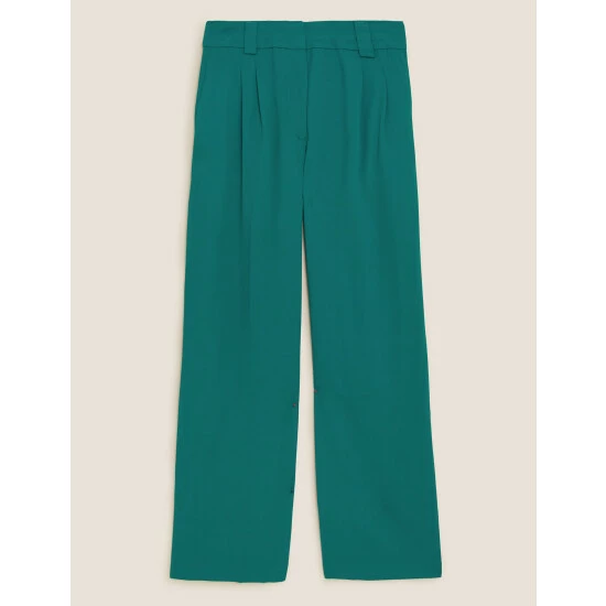 Autograph Pleat Front Wide Leg Trousers With Wool Women Teal Green 1 Autograph Pleat Front Wide Leg Trousers With Wool Women Teal Green