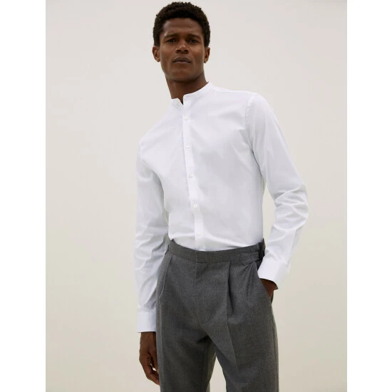 Autograph Slim Fit Cotton Stretch Grandad Collar Shirt Men White 6 Autograph Slim Fit Cotton Stretch Grandad Collar Shirt Men White - Image 6