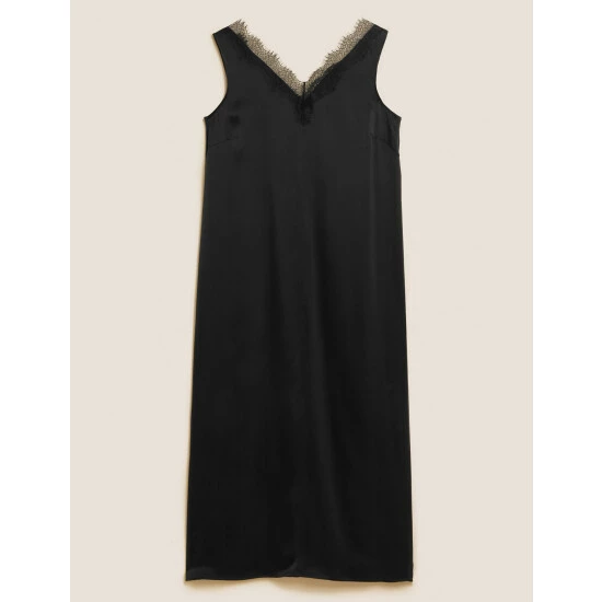 Autograph Pure Silk V-Neck Midaxi Slip Dress Women Black 1 Autograph Pure Silk V-Neck Midaxi Slip Dress Women Black