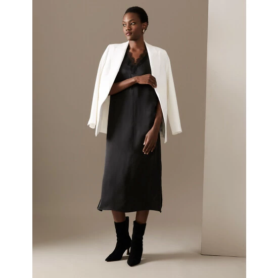 Autograph Pure Silk V-Neck Midaxi Slip Dress Women Black 2 Autograph Pure Silk V-Neck Midaxi Slip Dress Women Black - Image 2