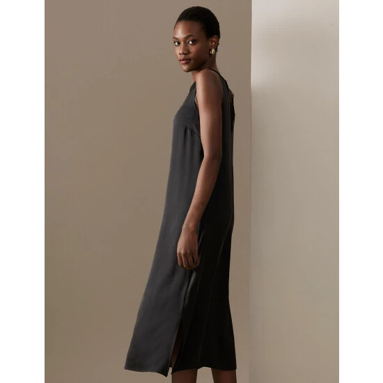 Autograph Pure Silk V-Neck Midaxi Slip Dress Women Black 4 Autograph Pure Silk V-Neck Midaxi Slip Dress Women Black - Image 4