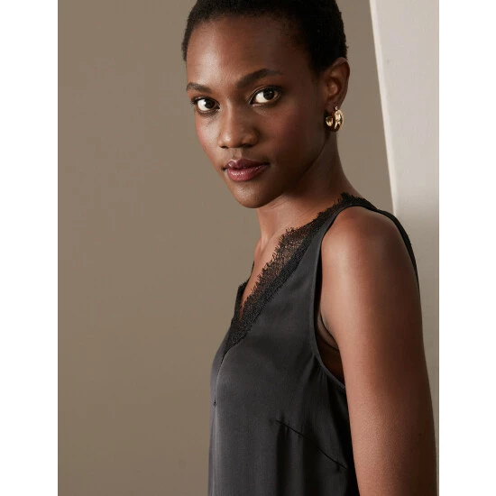 Autograph Pure Silk V-Neck Midaxi Slip Dress Women Black 5 Autograph Pure Silk V-Neck Midaxi Slip Dress Women Black - Image 5