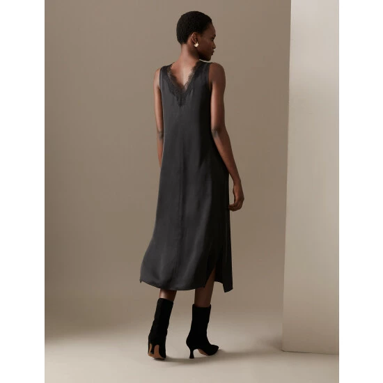 Autograph Pure Silk V-Neck Midaxi Slip Dress Women Black 6 Autograph Pure Silk V-Neck Midaxi Slip Dress Women Black - Image 6